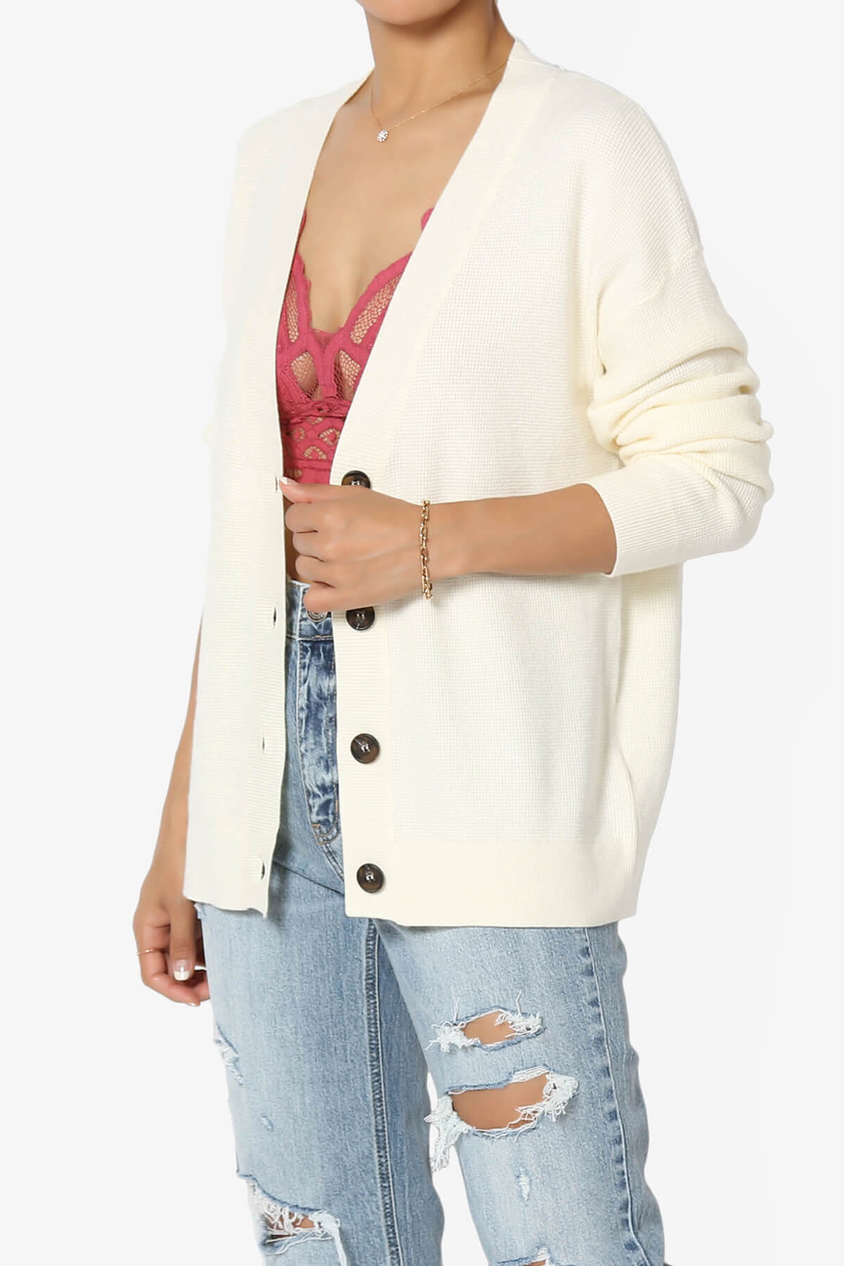 Nicky Micro Waffle Viscose Knit Cardigan CREAM_3