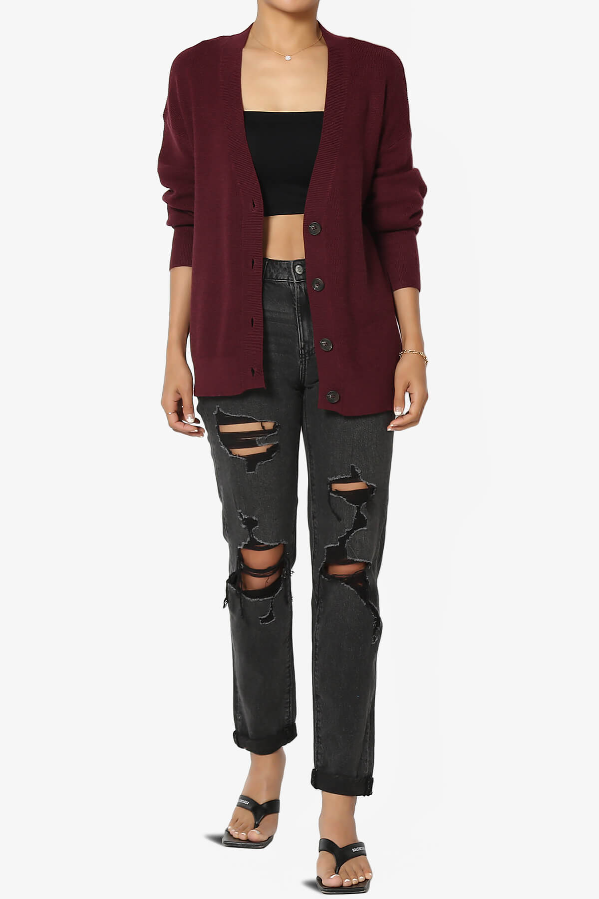 Nicky Micro Waffle Viscose Knit Cardigan DARK BURGUNDY_6