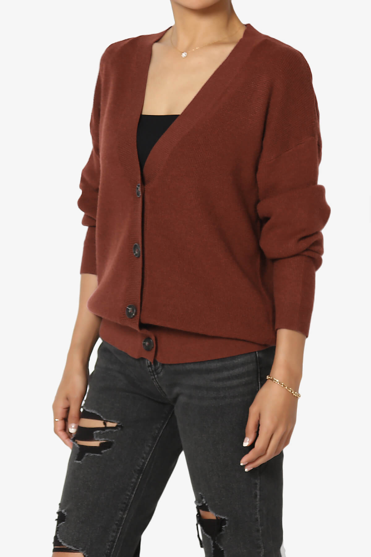 Nicky Micro Waffle Viscose Knit Cardigan DARK RUST_3