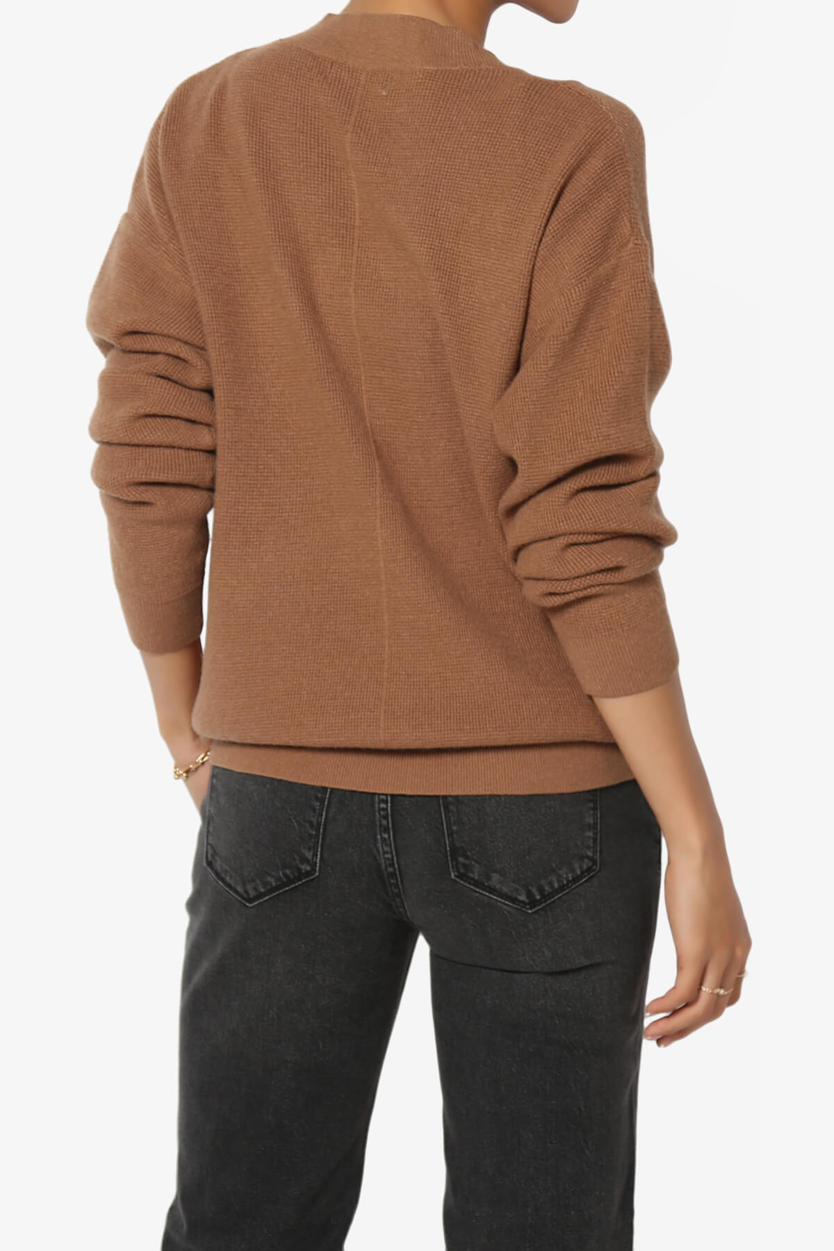 Nicky Micro Waffle Viscose Knit Cardigan DEEP CAMEL_2