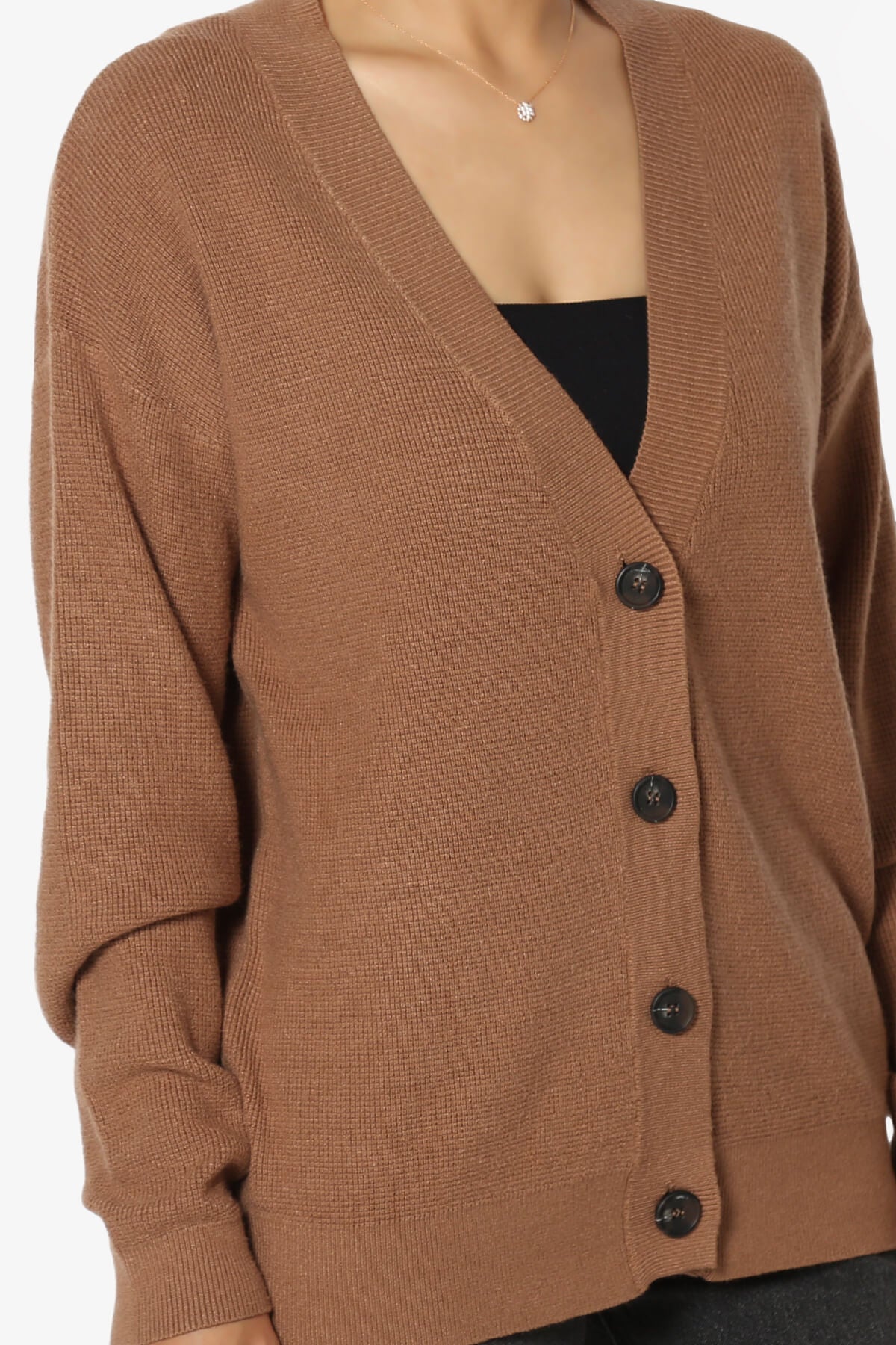 Nicky Micro Waffle Viscose Knit Cardigan DEEP CAMEL_5