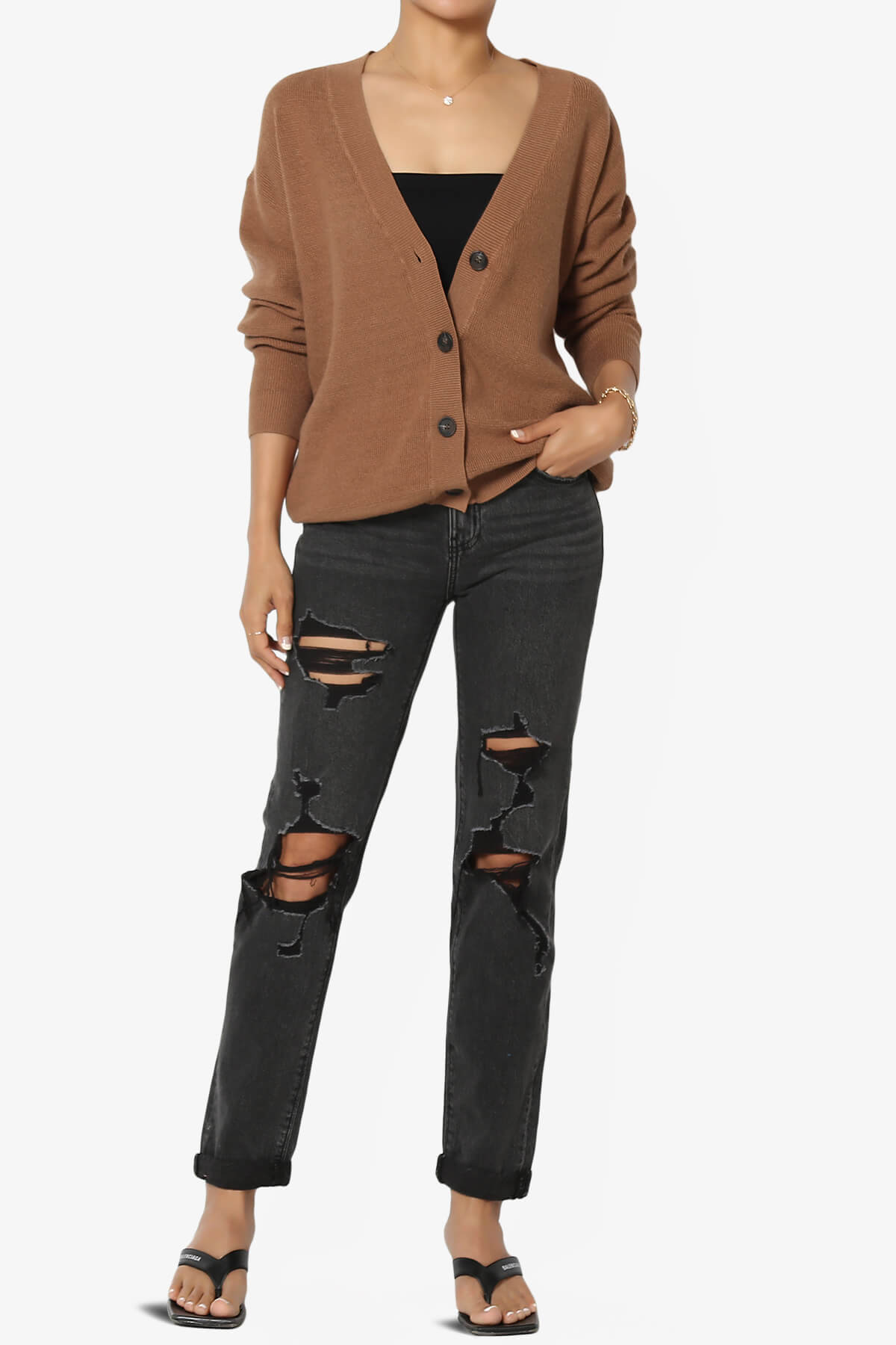 Nicky Micro Waffle Viscose Knit Cardigan DEEP CAMEL_6