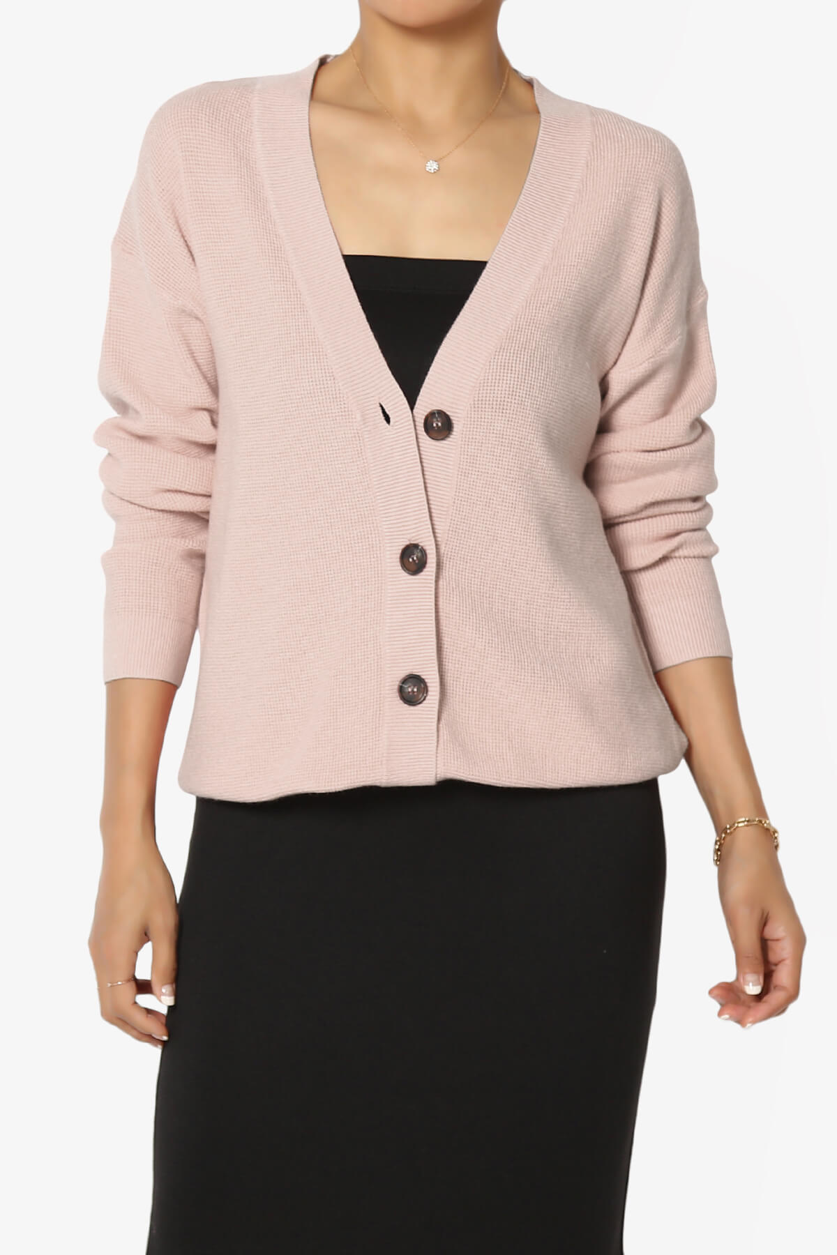 Nicky Micro Waffle Viscose Knit Cardigan DUSTY BLUSH_1