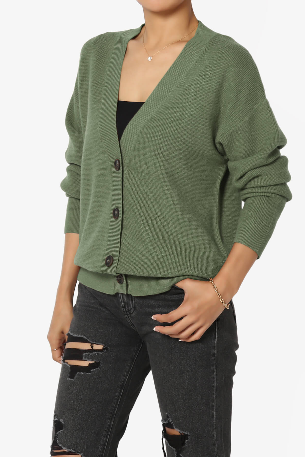 Nicky Micro Waffle Viscose Knit Cardigan DUSTY OLIVE_3