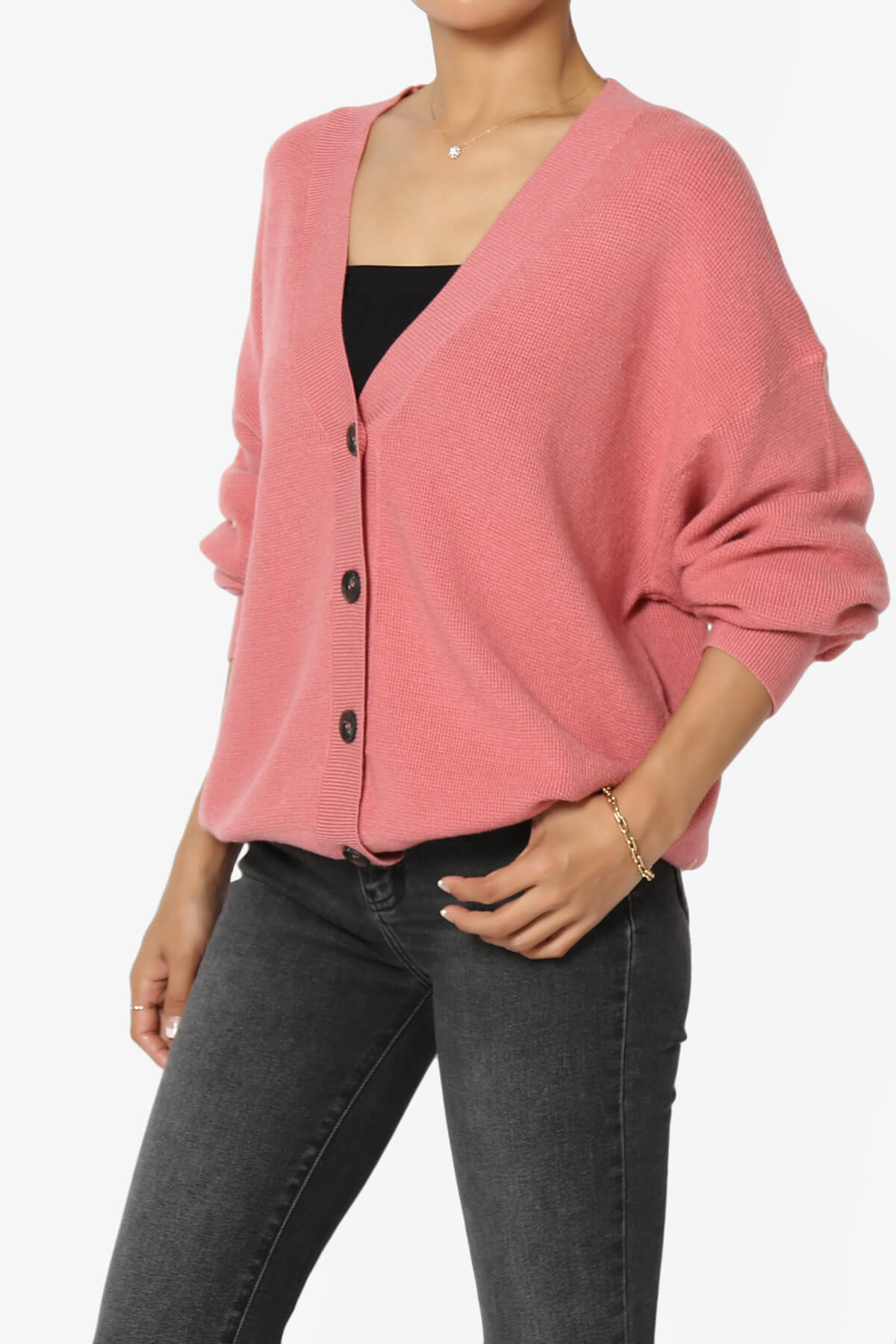 Nicky Micro Waffle Viscose Knit Cardigan DUSTY ROSE_3