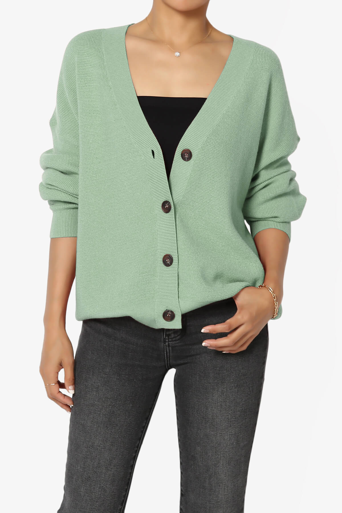 Nicky Micro Waffle Viscose Knit Cardigan LIGHT JADE_1