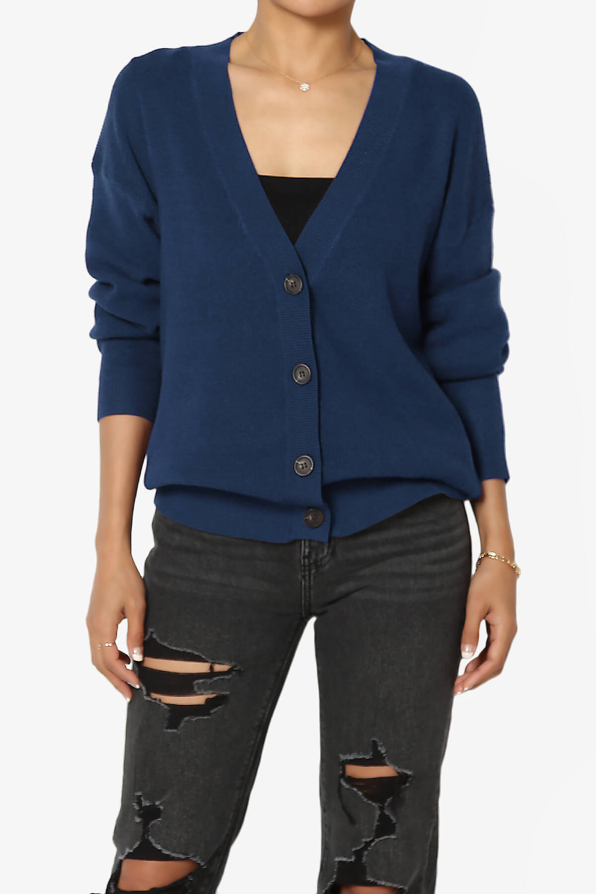 Nicky Micro Waffle Viscose Knit Cardigan LIGHT NAVY_1