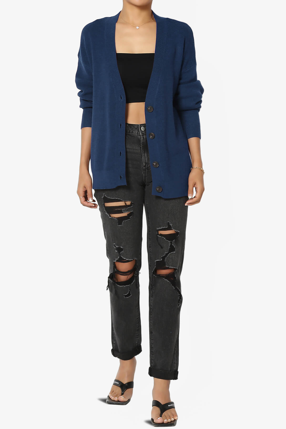 Nicky Micro Waffle Viscose Knit Cardigan LIGHT NAVY_6