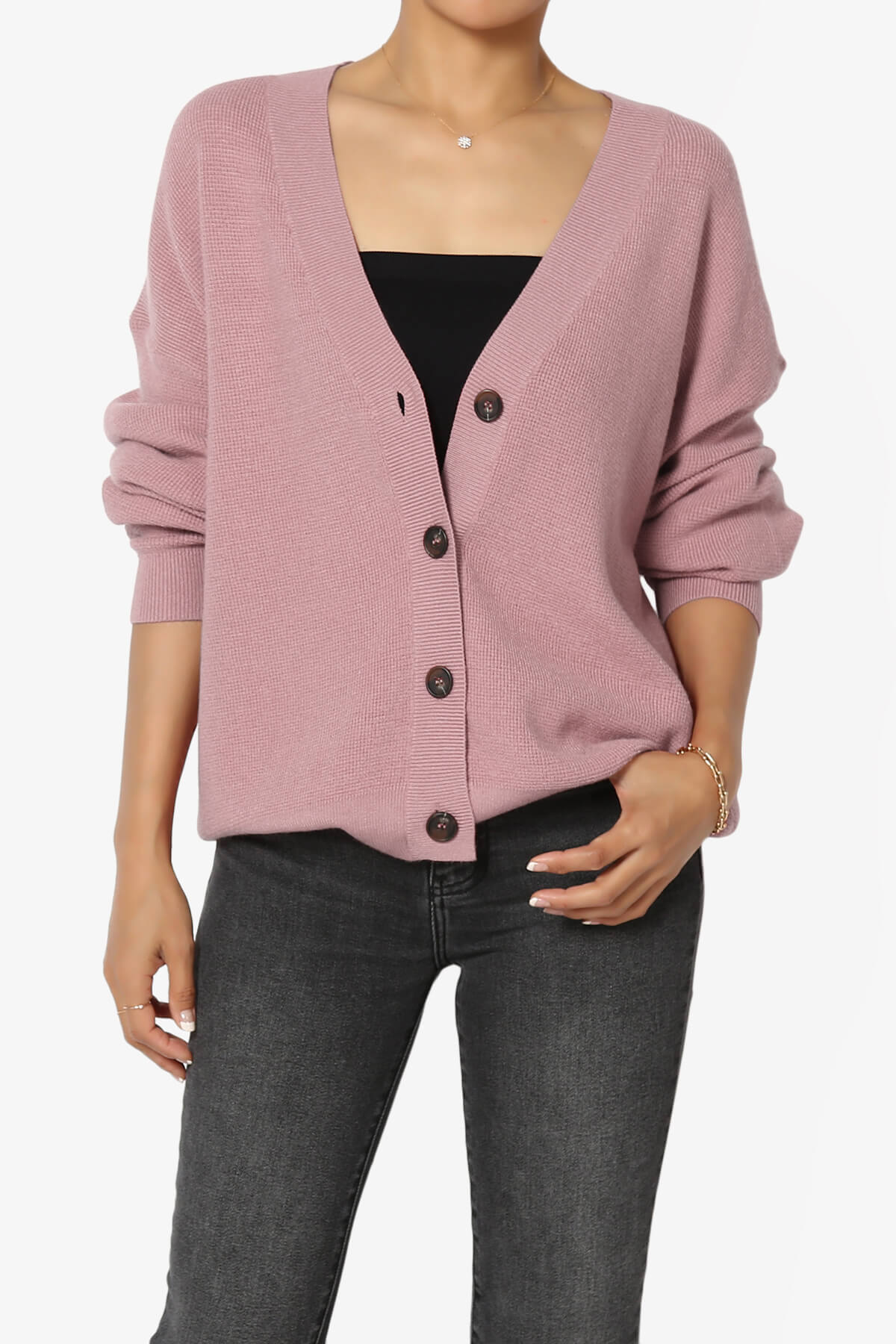 Nicky Micro Waffle Viscose Knit Cardigan LIGHT ROSE_1