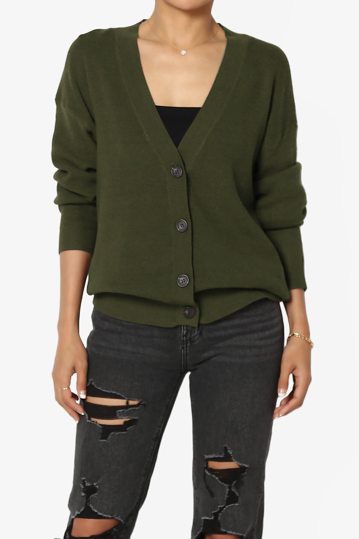 Nicky Micro Waffle Viscose Knit Cardigan OLIVE_1
