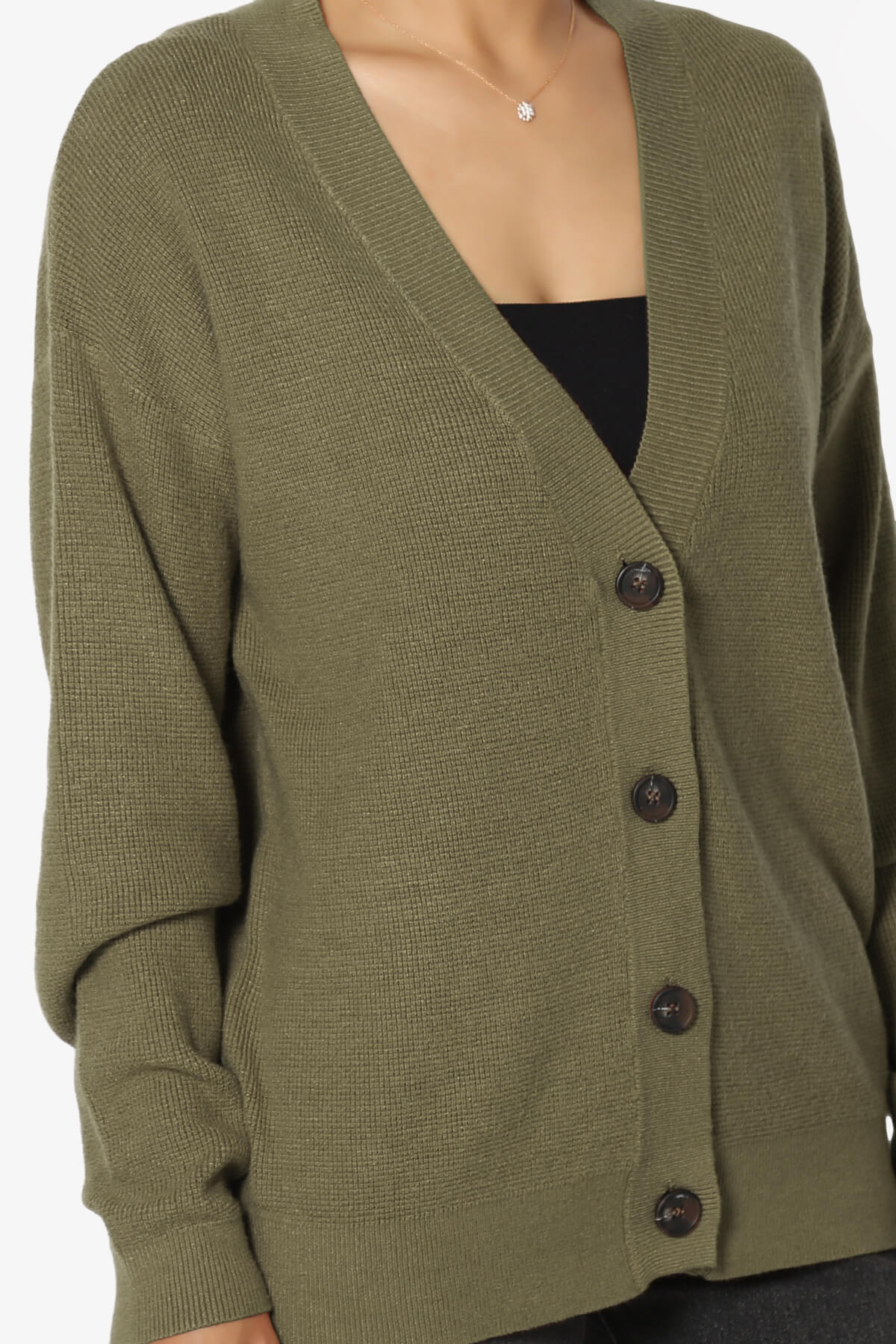 Nicky Micro Waffle Viscose Knit Cardigan OLIVE GREEN_5