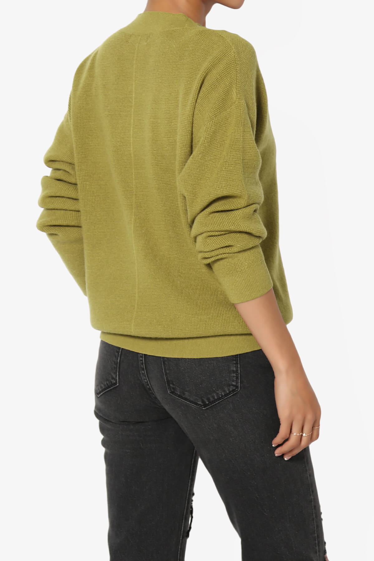 Nicky Micro Waffle Viscose Knit Cardigan OLIVE MUSTARD_4