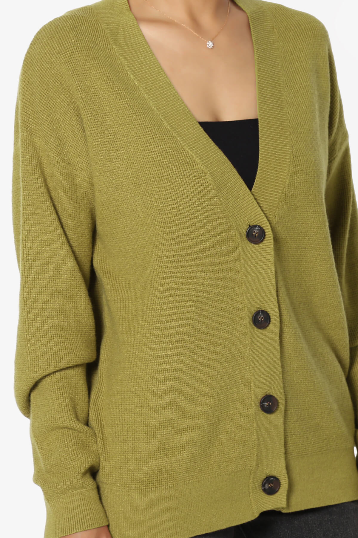 Nicky Micro Waffle Viscose Knit Cardigan OLIVE MUSTARD_5