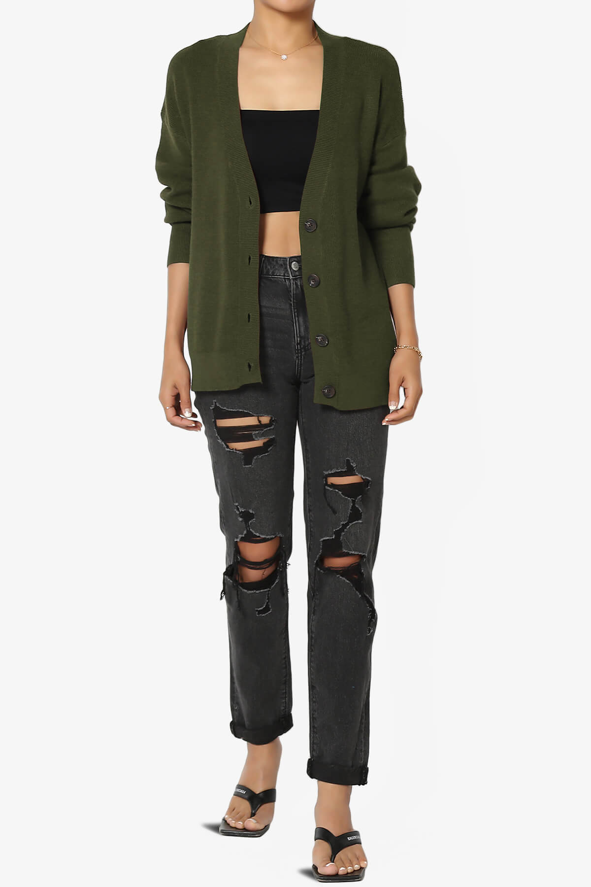 Nicky Micro Waffle Viscose Knit Cardigan OLIVE_6