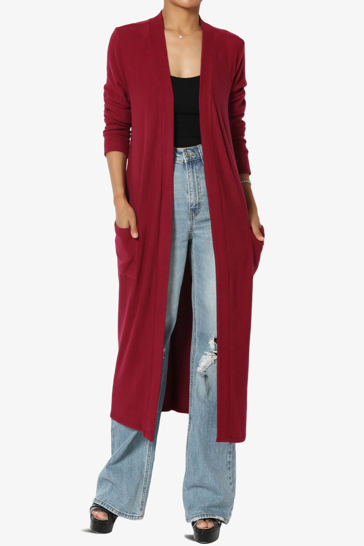 Noelle Extra Long Duster Knit Cardigan BURGUNDY_1