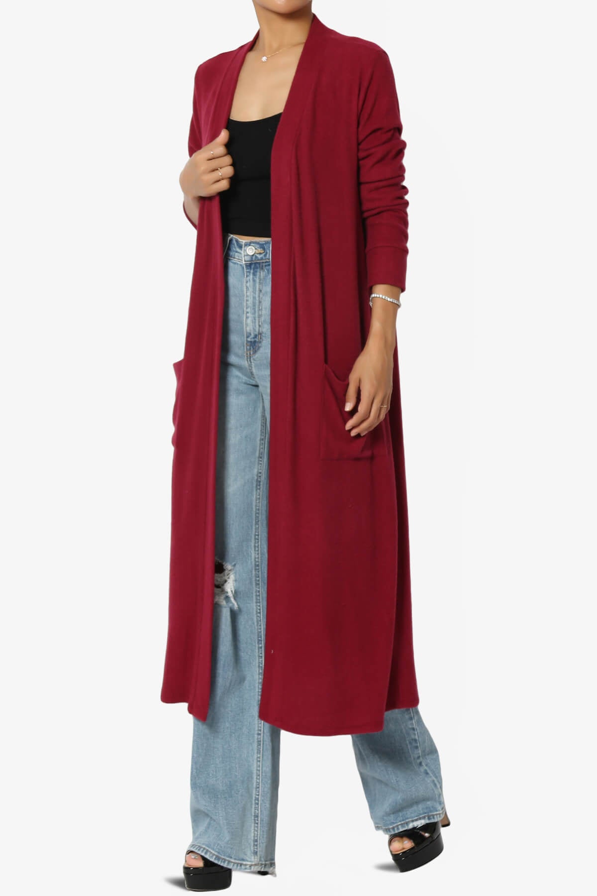 Noelle Extra Long Duster Knit Cardigan BURGUNDY_3