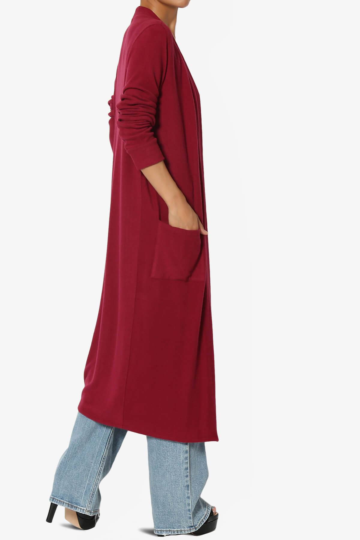Noelle Extra Long Duster Knit Cardigan BURGUNDY_4