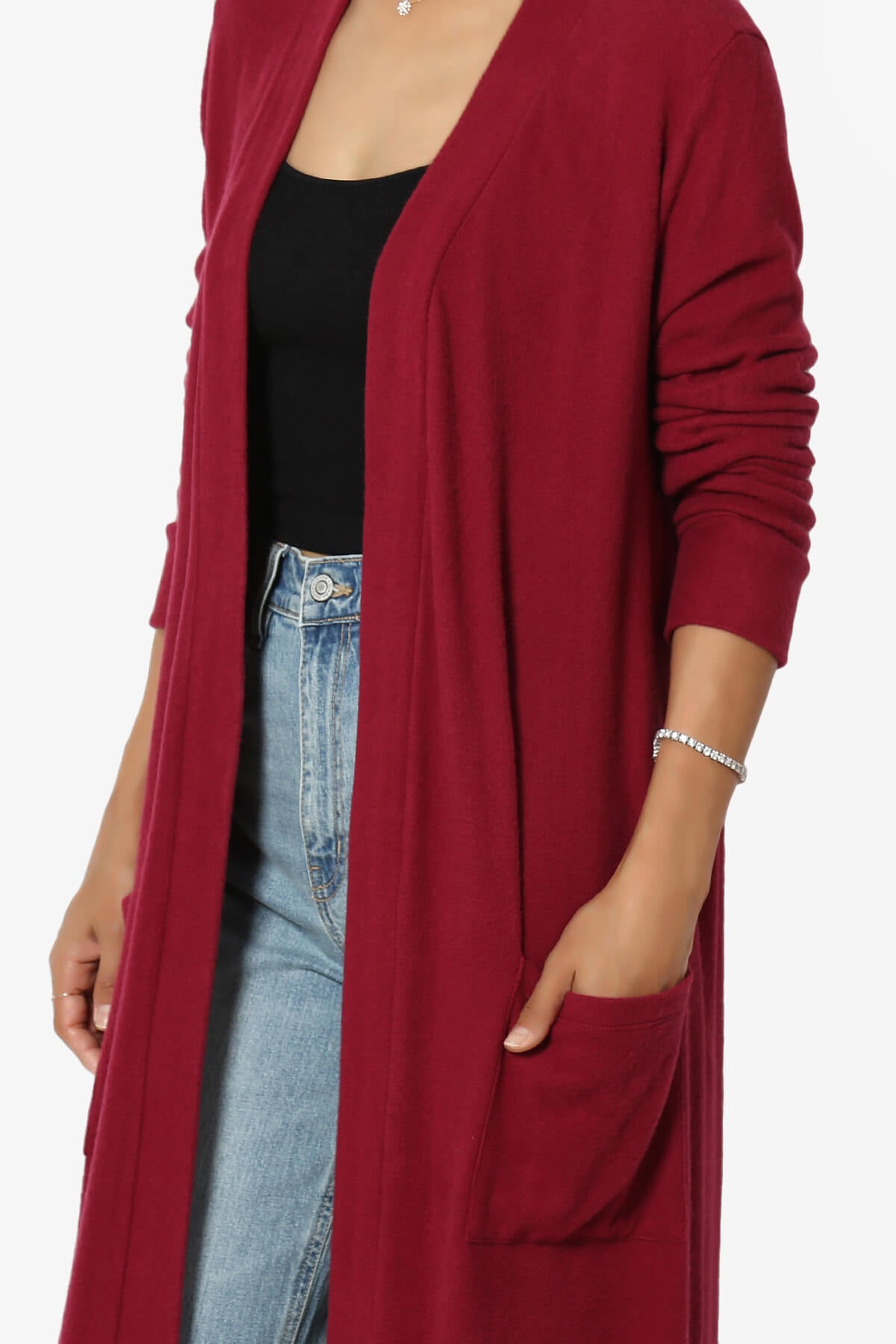Noelle Extra Long Duster Knit Cardigan BURGUNDY_5