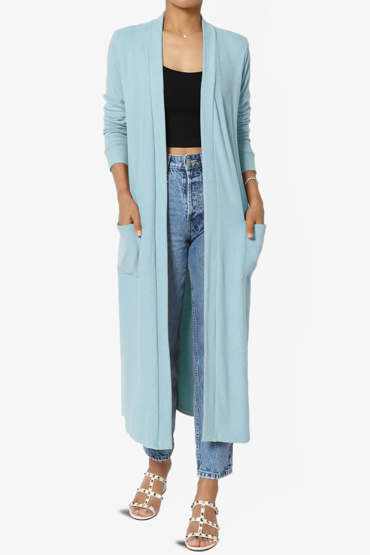 Noelle Extra Long Duster Knit Cardigan DUSTY BLUE_1