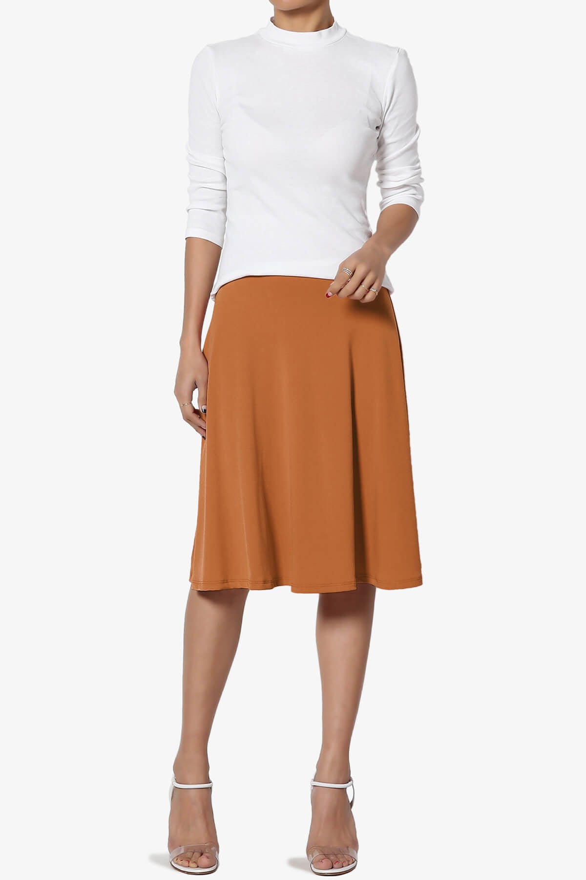 Nolan Stretch Flared Knee Skirt ALMOND_6