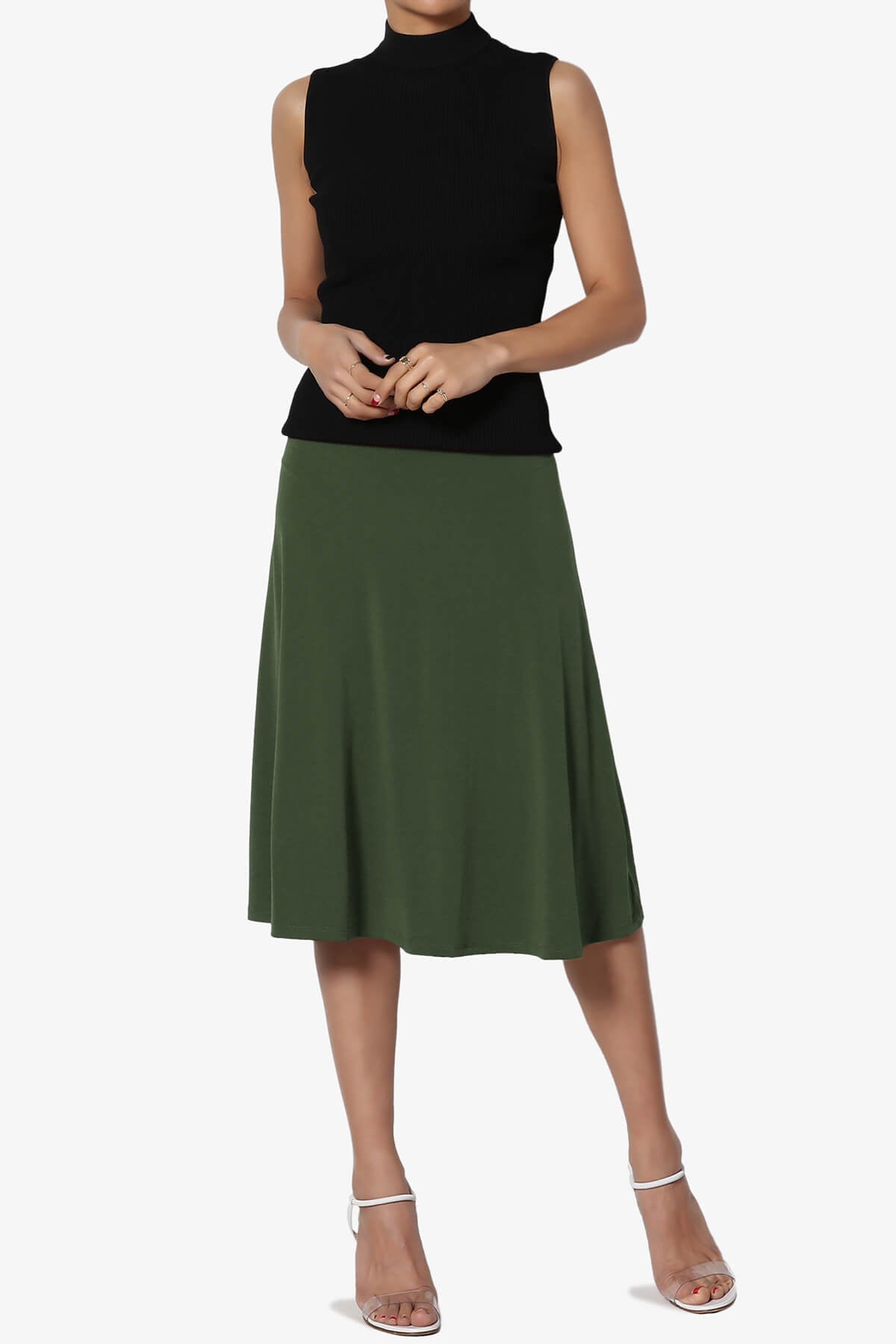 Nolan Stretch Flared Knee Skirt ARMY GREEN_6