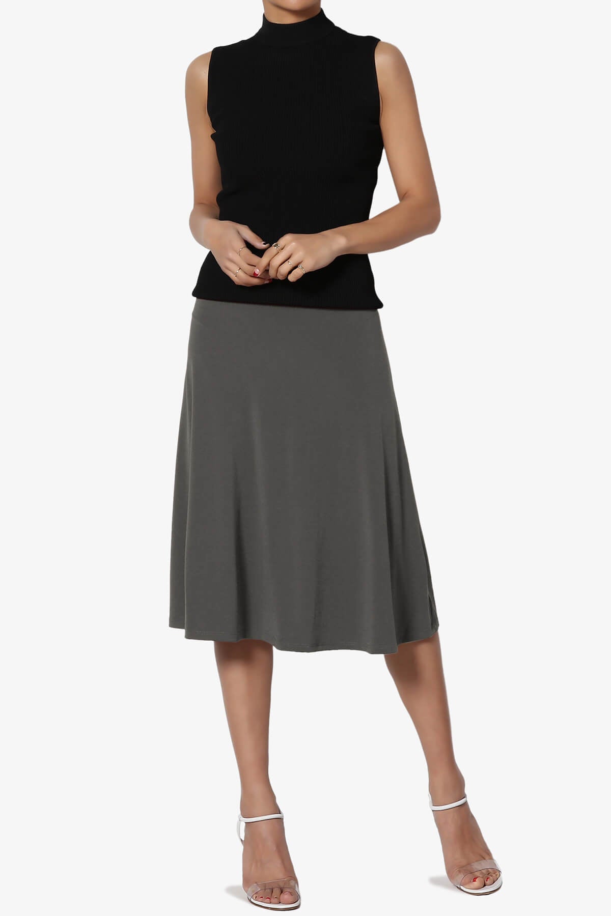 Nolan Stretch Flared Knee Skirt ASH GREY_6