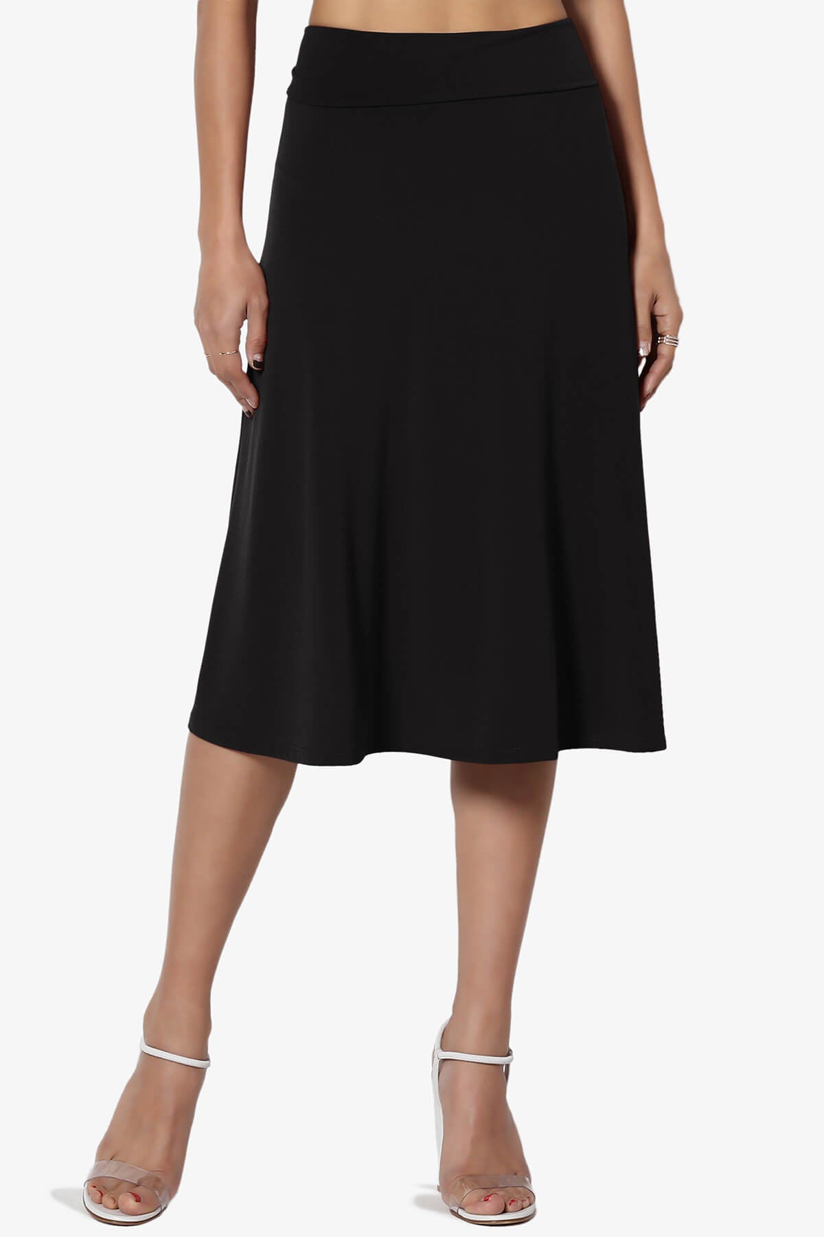 Nolan Stretch Flared Knee Skirt BLACK_1