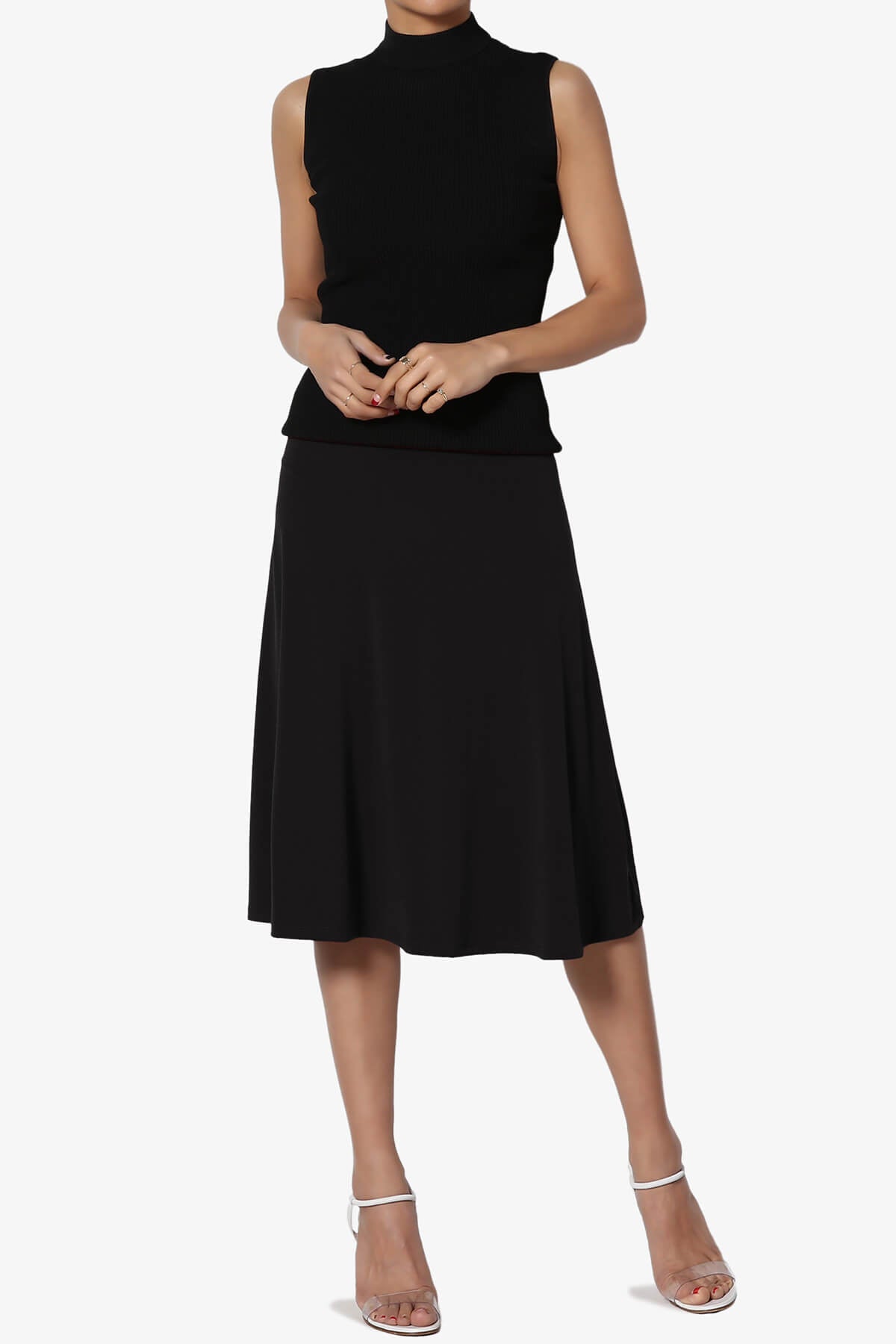 Nolan Stretch Flared Knee Skirt BLACK_6