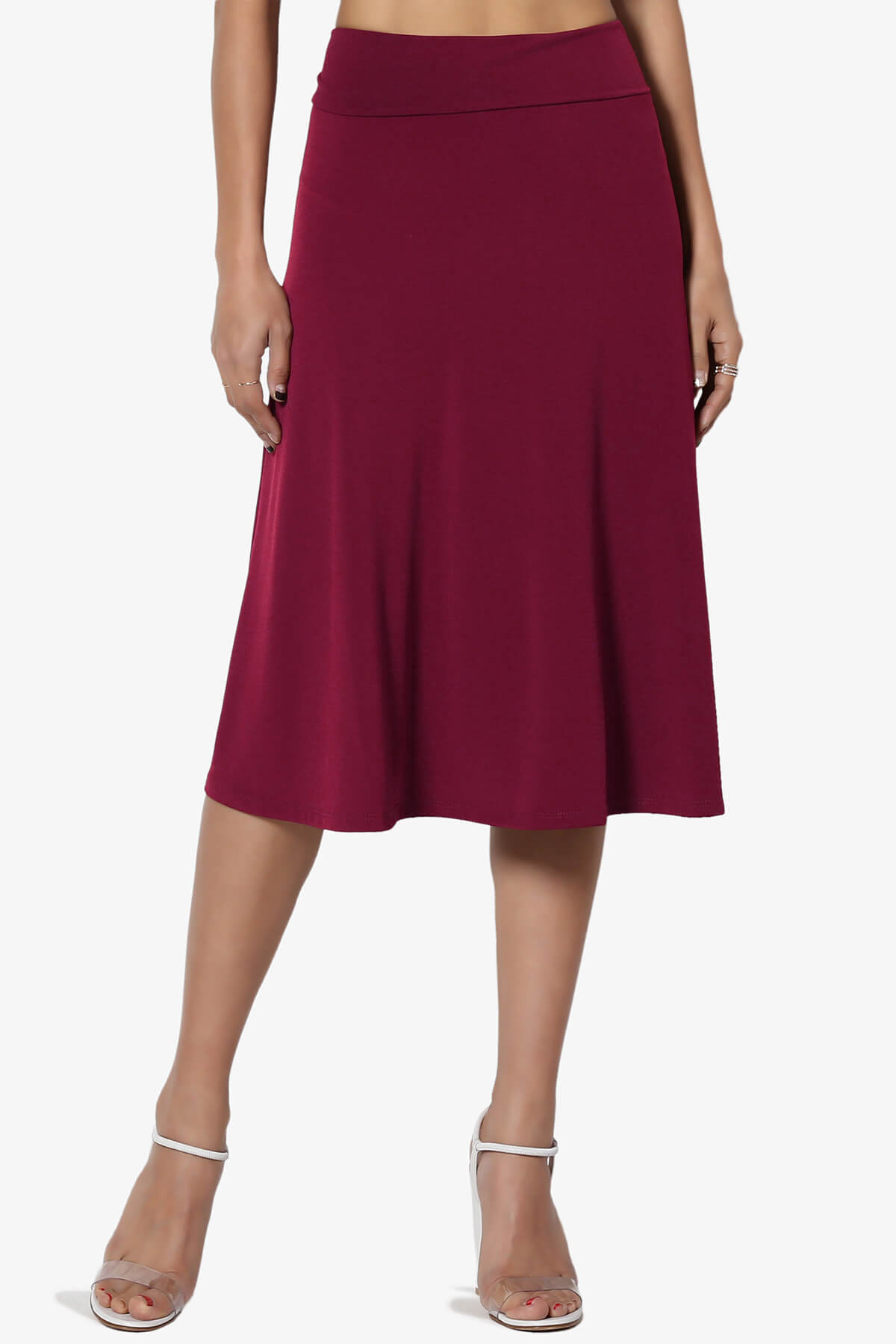 Nolan Stretch Flared Knee Skirt BURGUNDY_1