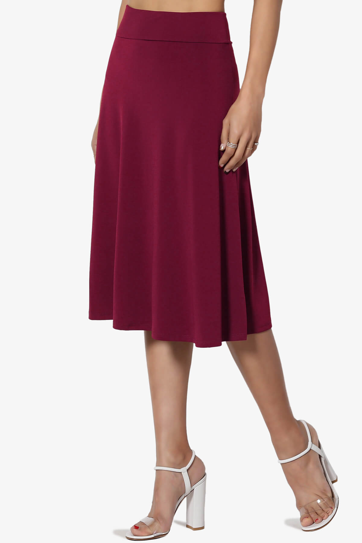 Nolan Stretch Flared Knee Skirt BURGUNDY_3