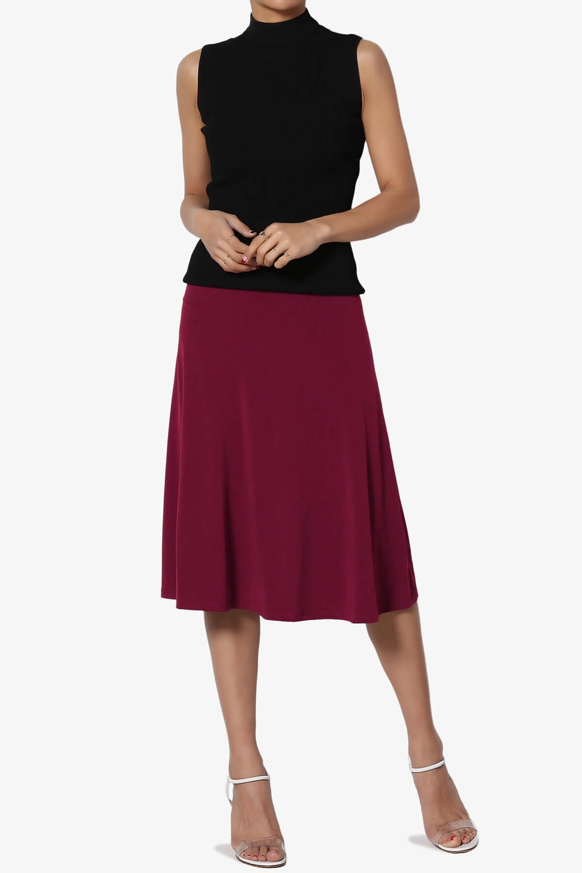 Nolan Stretch Flared Knee Skirt BURGUNDY_6