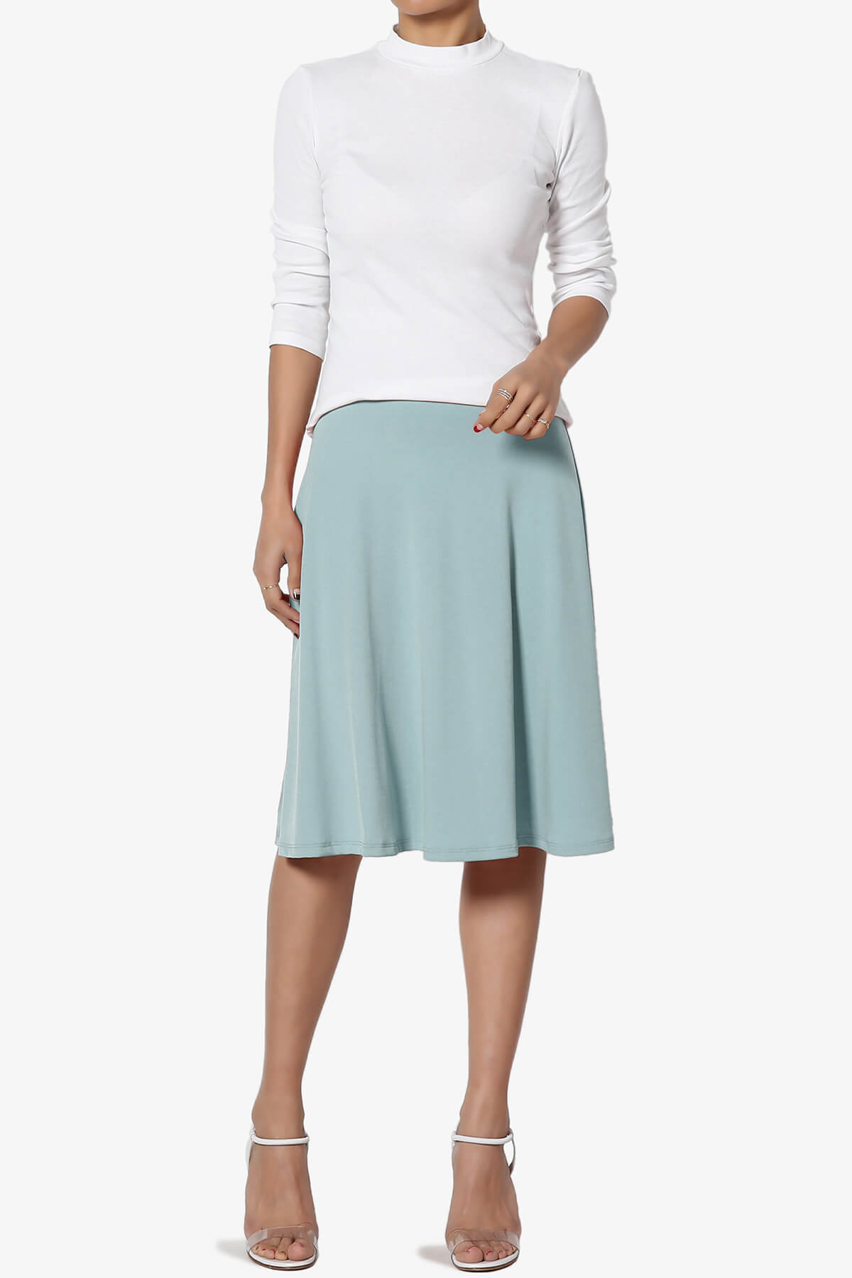 Nolan Stretch Flared Knee Skirt DUSTY BLUE_6