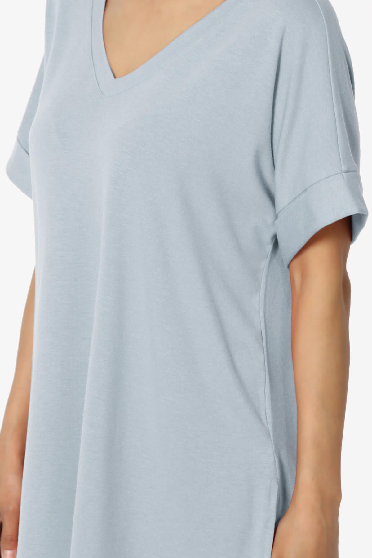 Onella V-Neck Rolled Short Sleeve Top ASH BLUE_5