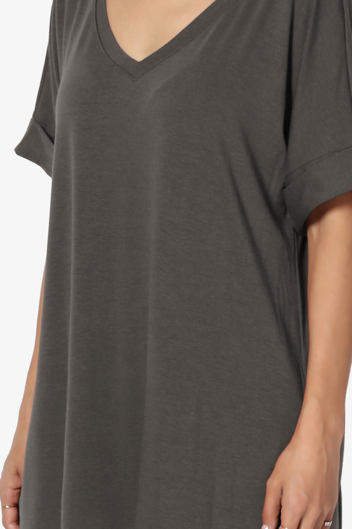 Onella V-Neck Rolled Short Sleeve Top ASH GREY_5