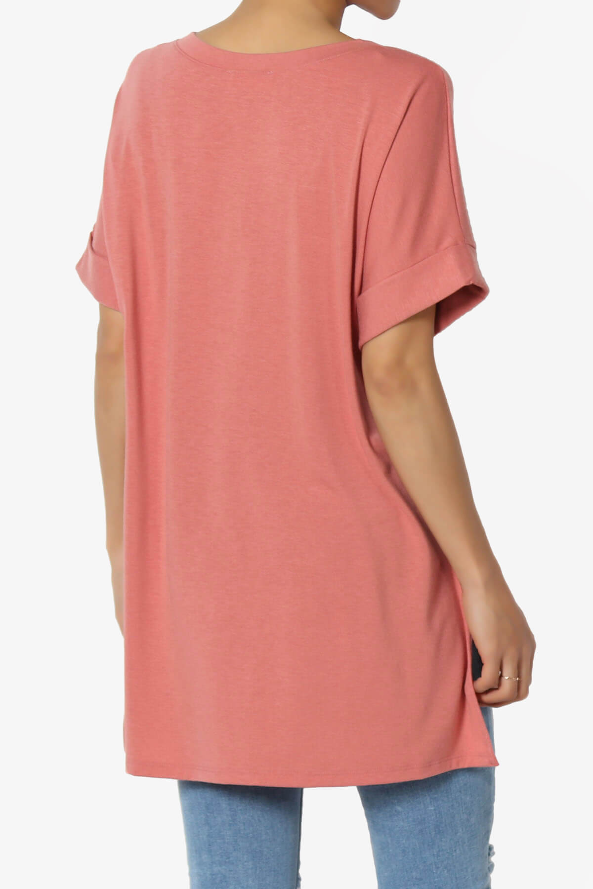 Onella V-Neck Rolled Short Sleeve Top ASH ROSE_4