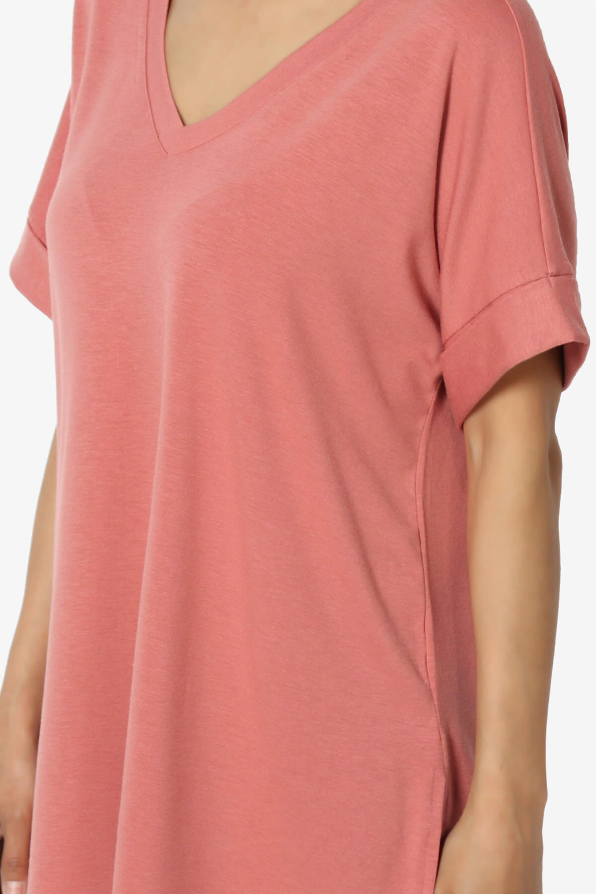 Onella V-Neck Rolled Short Sleeve Top ASH ROSE_5
