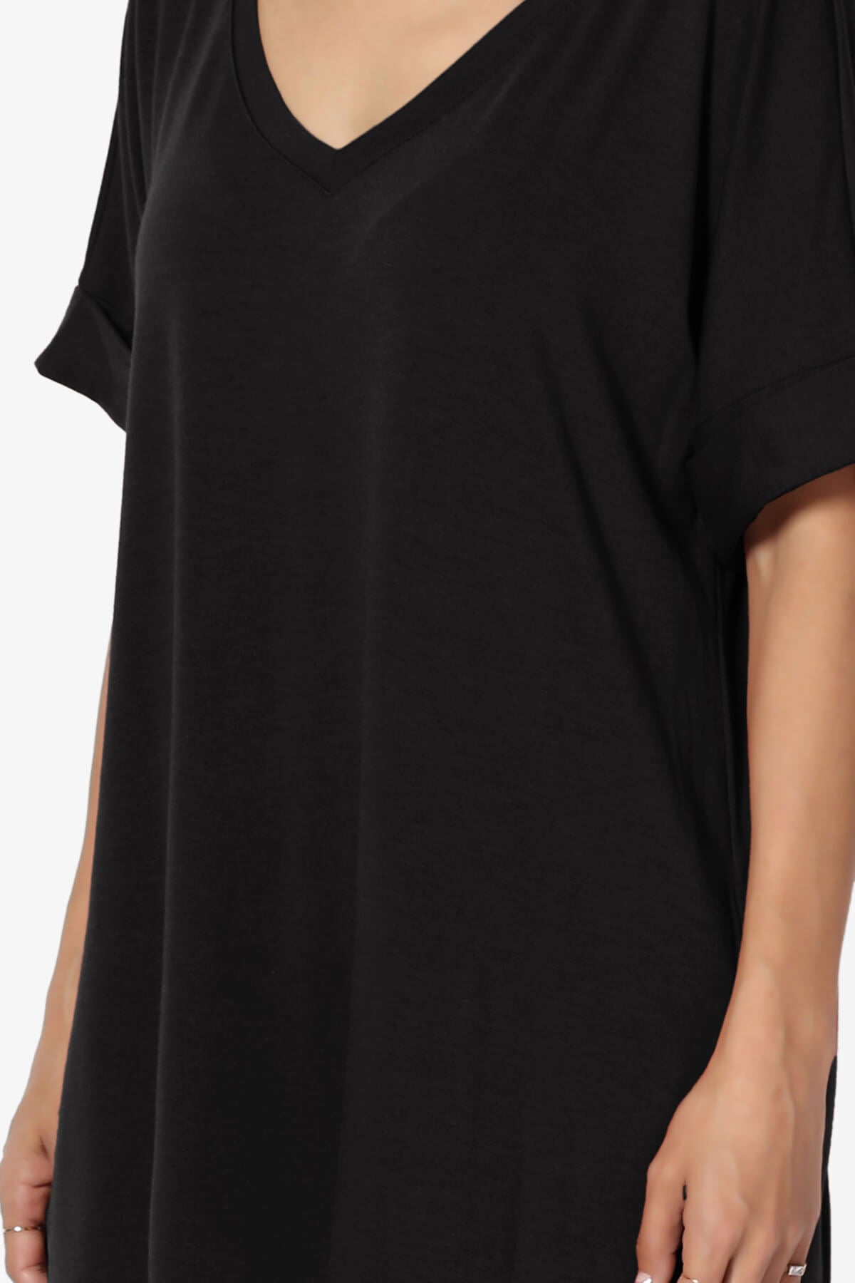 Onella V-Neck Rolled Short Sleeve Top BLACK_5