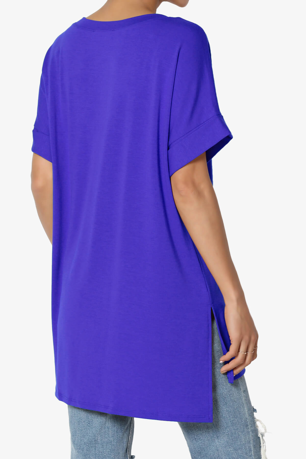 Onella V-Neck Rolled Short Sleeve Top BRIGHT BLUE_4