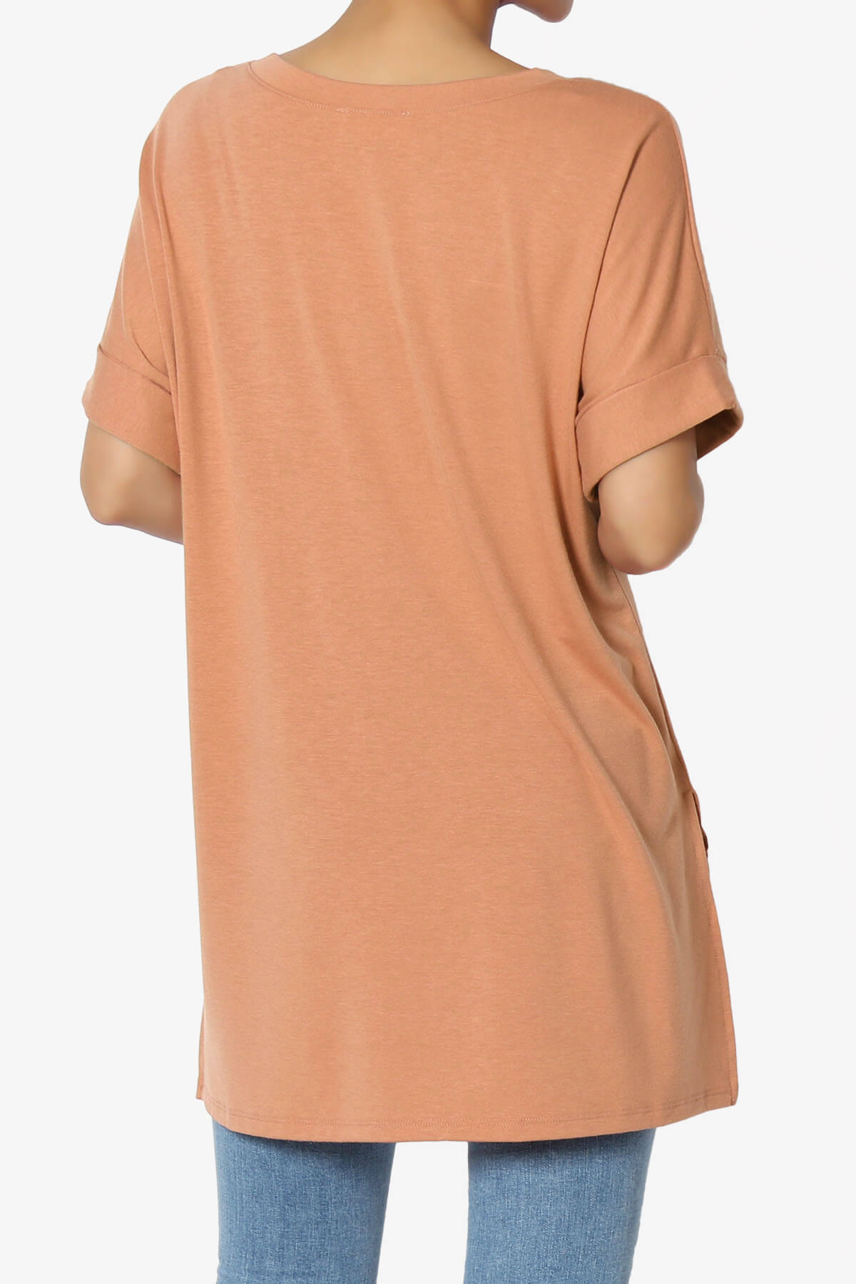 Onella V-Neck Rolled Short Sleeve Top BUTTER ORANGE_2