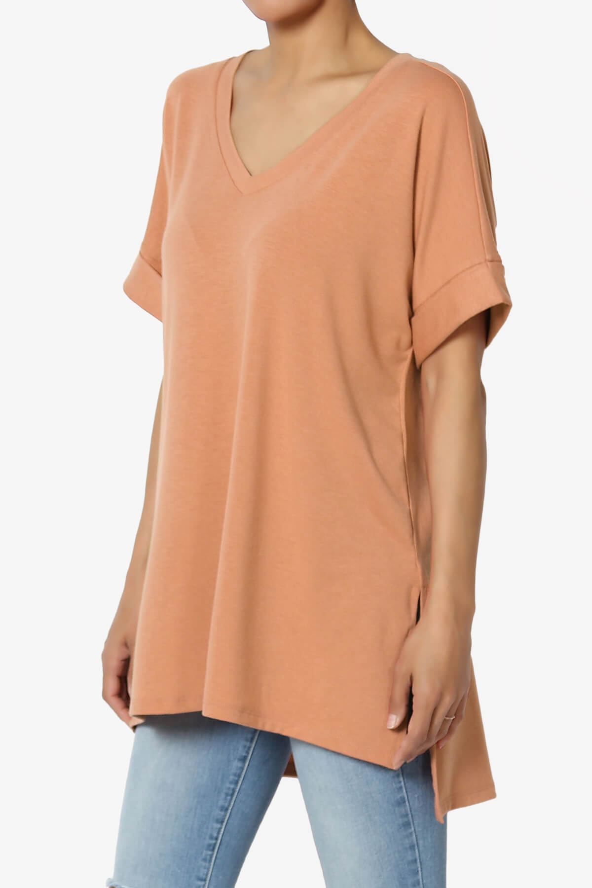 Onella V-Neck Rolled Short Sleeve Top BUTTER ORANGE_3