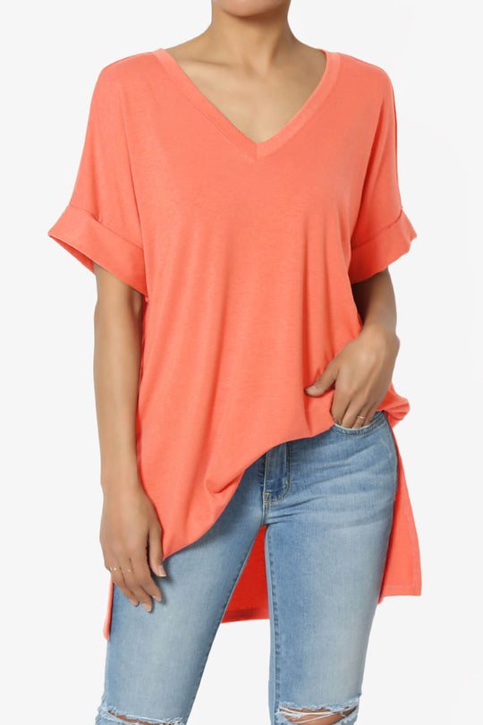 Onella V-Neck Rolled Short Sleeve Top