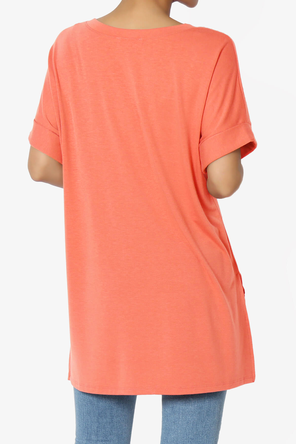 Onella V-Neck Rolled Short Sleeve Top CORAL_2