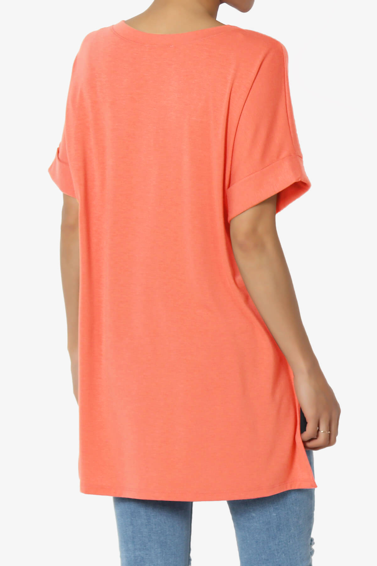 Onella V-Neck Rolled Short Sleeve Top CORAL_4