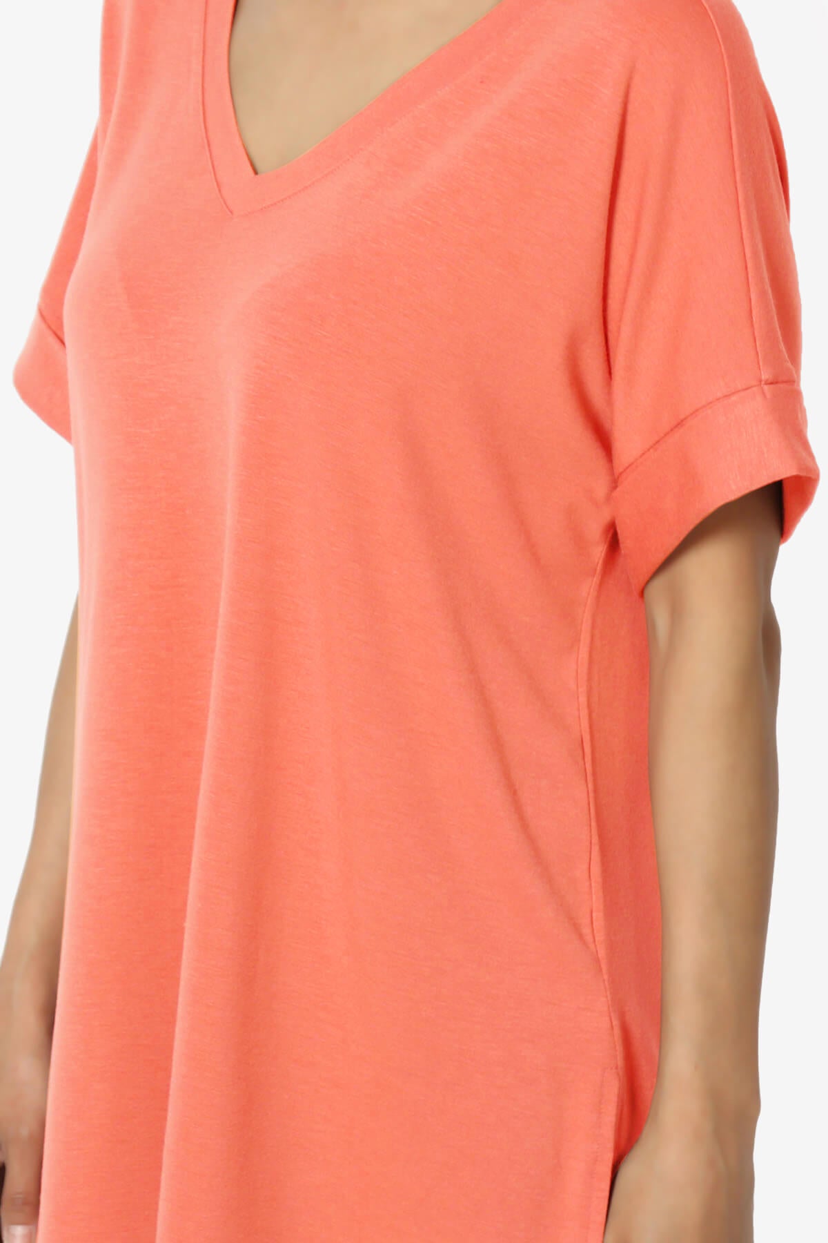 Onella V-Neck Rolled Short Sleeve Top CORAL_5