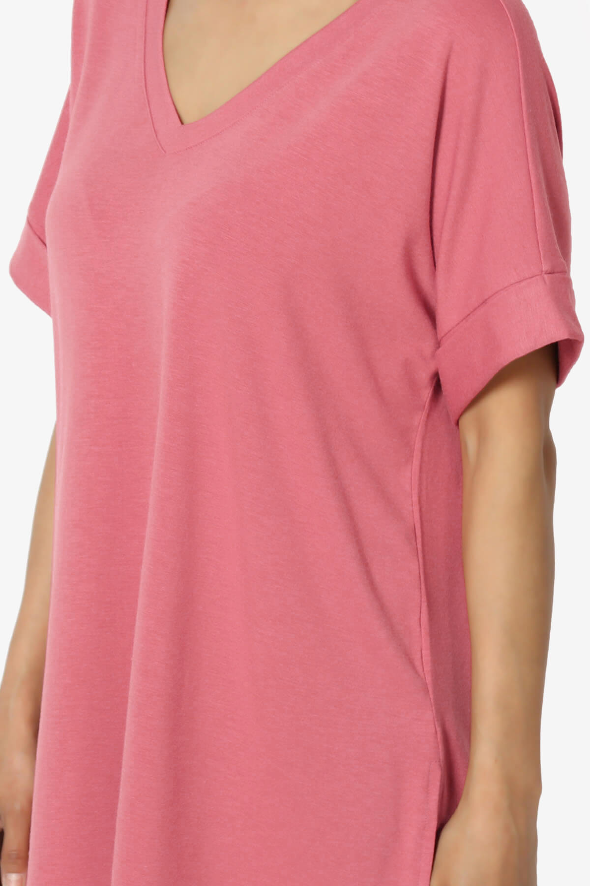 Onella V-Neck Rolled Short Sleeve Top DESERT ROSE_5