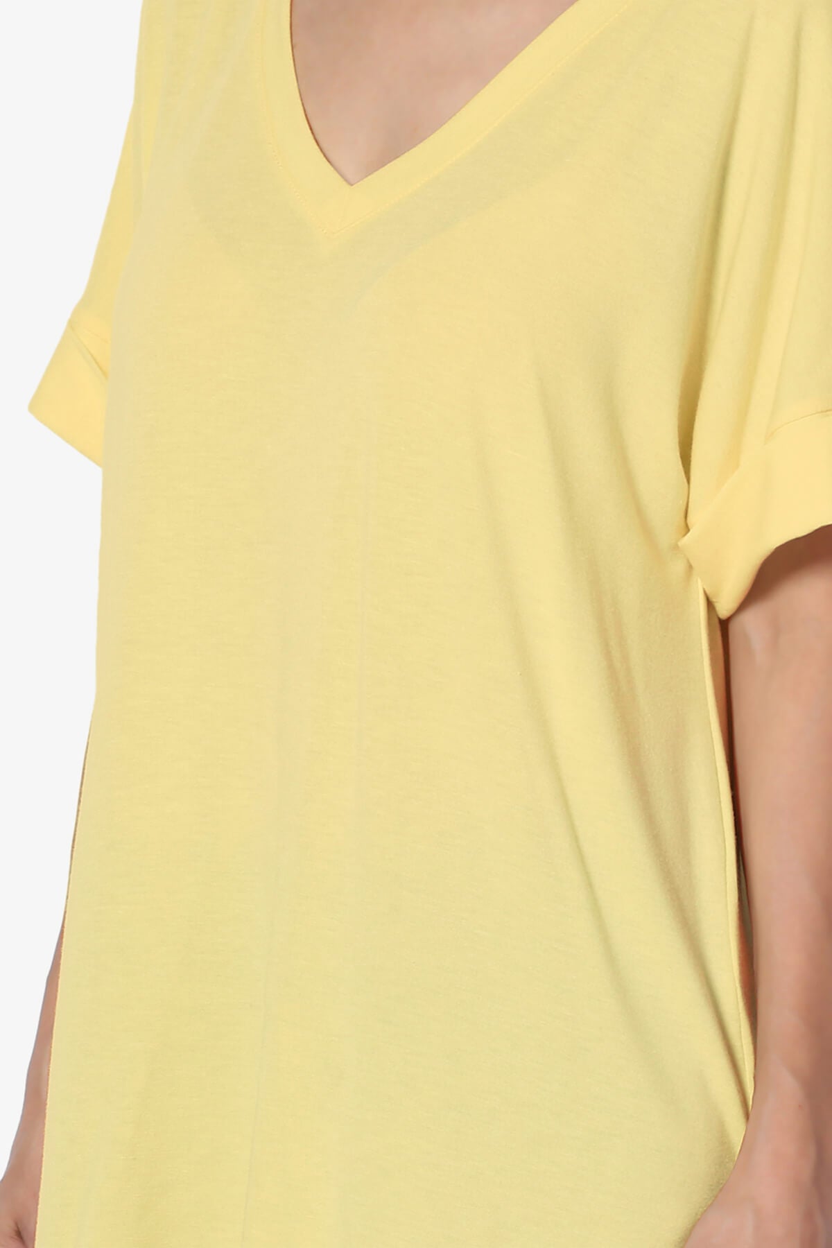 Onella V-Neck Rolled Short Sleeve Top DUSTY BANANA_5