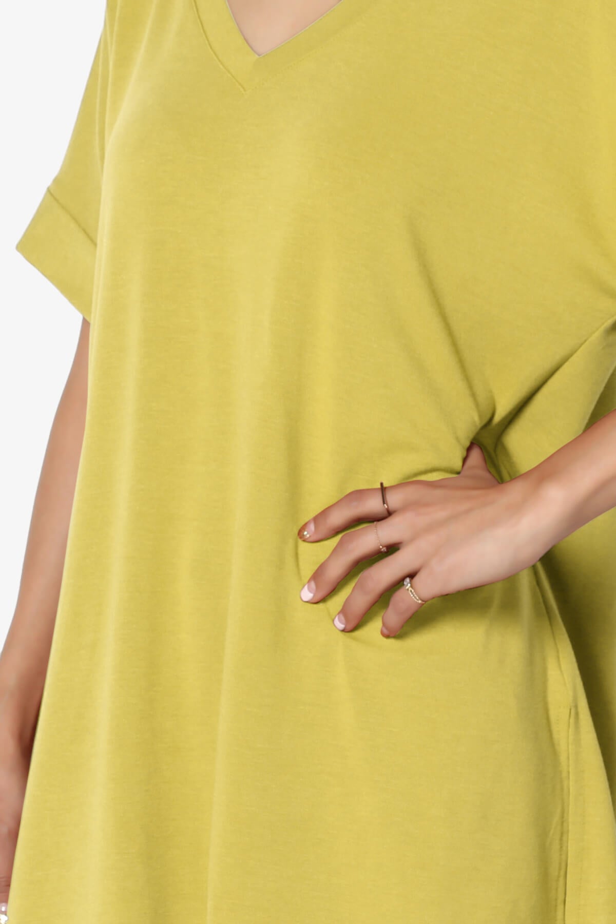 Onella V-Neck Rolled Short Sleeve Top GOLDEN WASABI_5