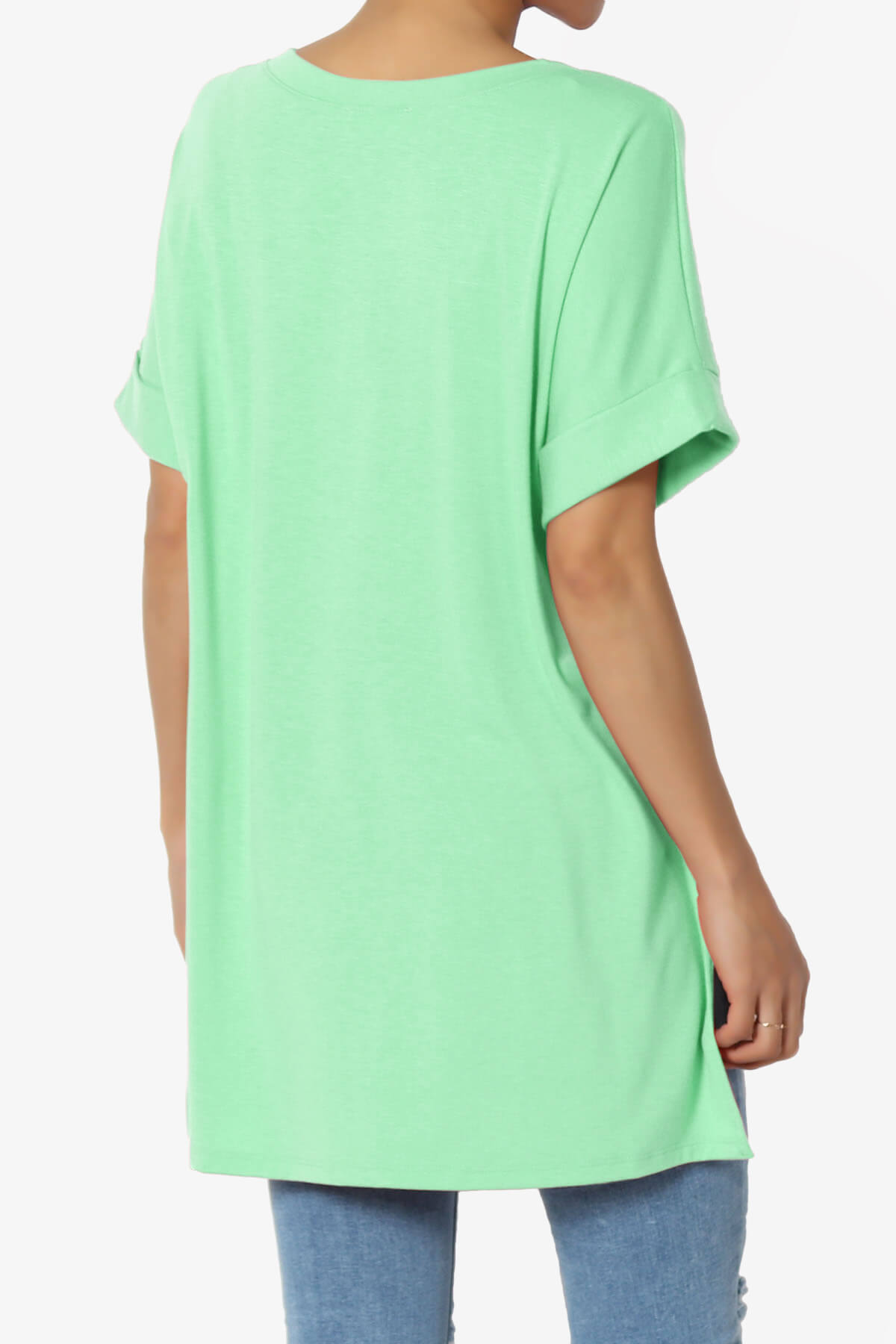 Onella V-Neck Rolled Short Sleeve Top GREEN MINT_4