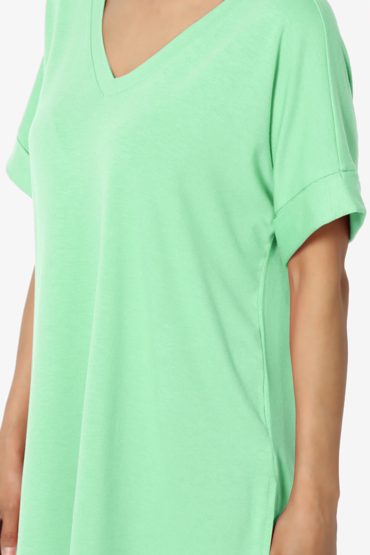 Onella V-Neck Rolled Short Sleeve Top GREEN MINT_5