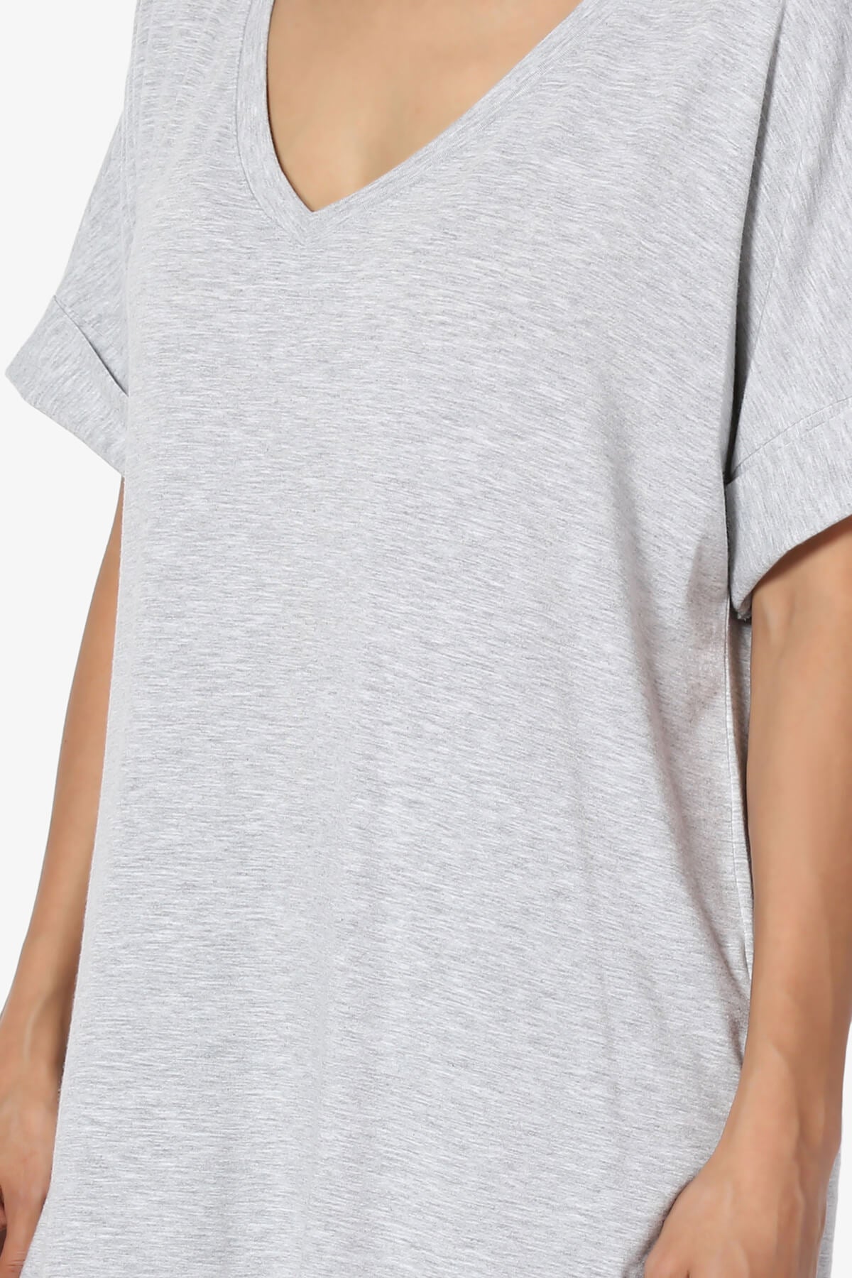 Onella V-Neck Rolled Short Sleeve Top HEATHER GREY_5